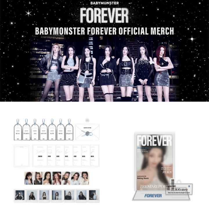 BABYMONSTER - "FOREVER" Official MD (Photocard Packge, Acrylic Stand) - HALLYUSUPERSTORE