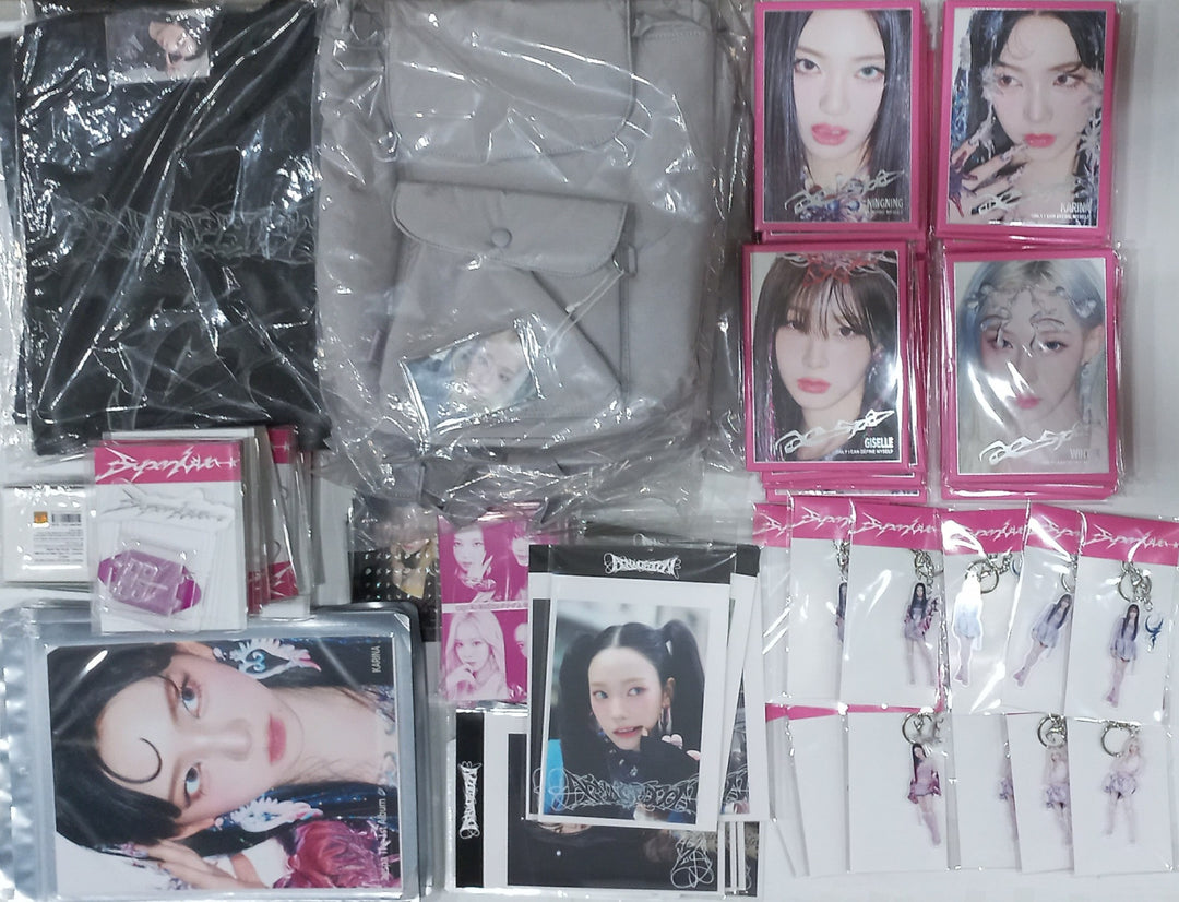 Aespa "Armageddon : The Mystery Circle" - Official MD [A4 PHOTO, Postcard + Hologram photocatd set, Acrylic Keyring, 4x6 Photo Set, Necklace Set, Hair Cla Clip Set, Pouch Set, Postcard Set, Mini Backpack set] [24.5.28] - HALLYUSUPERSTORE