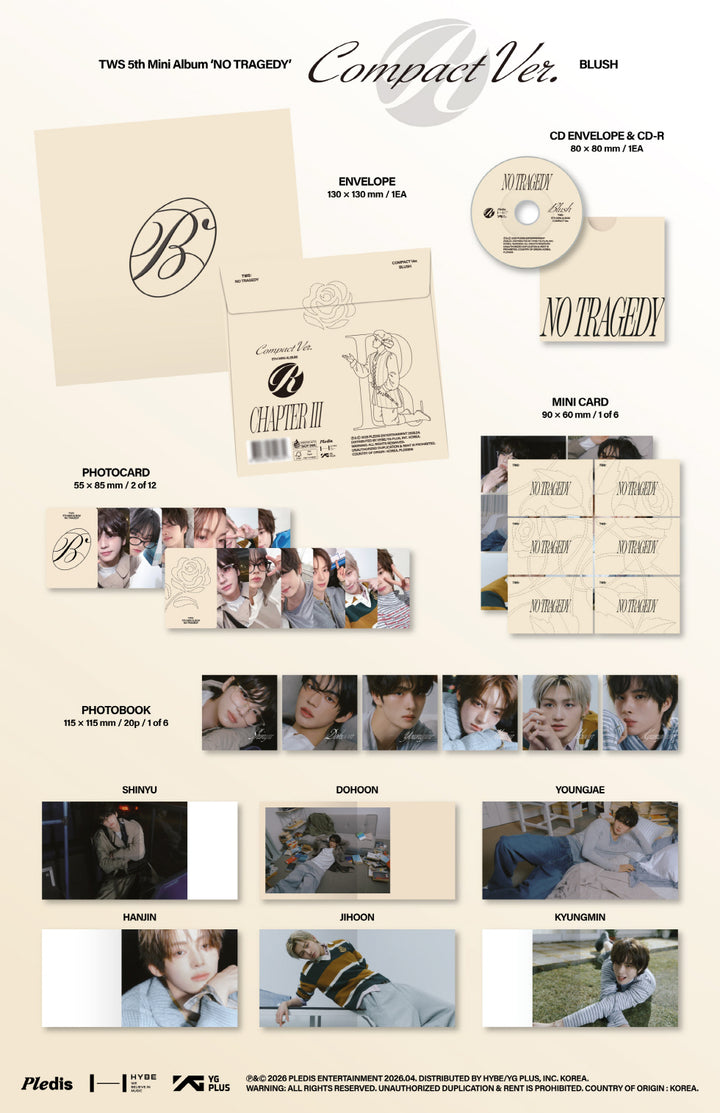 [B2B] TWS - 5th Mini Album [NO TRAGEDY] COMPACT Ver. (BLUSH) / [음반사 도매] 투어스 (TWS) - 미니 5집 [NO TRAGEDY] COMPACT Ver. (BLUSH)