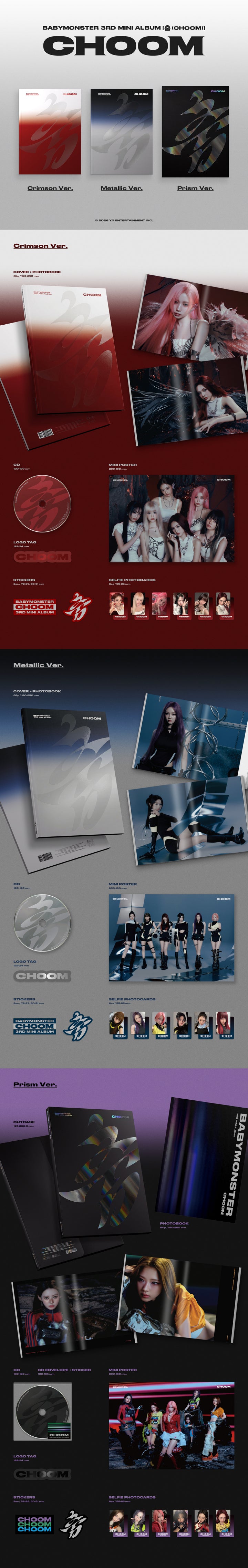 [B2B] BABYMONSTER - 1st Mini Album [CHOOM] Crimson / Metallic / Prism Ver. / 베이비몬스터 (BABYMONSTER) - 미니 3집 [춤 (CHOOM)] Crimson / Metallic / Prism Ver.