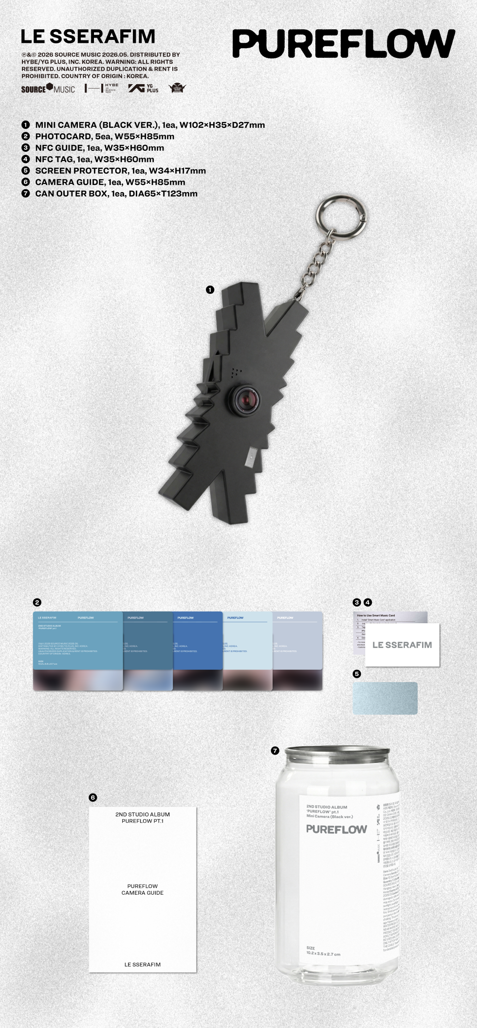 [B2B] LE SSERAFIM - 2nd Studio Album [PUREFLOW] pt.1 (Mini Camera ver.) Black Ver. / [쇼핑몰] 르세라핌 - 2nd Studio Album [PUREFLOW] pt.1 (Mini Camera ver.) Black ver