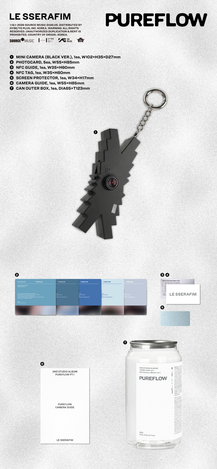 [B2B] LE SSERAFIM - 2nd Studio Album [PUREFLOW] pt.1 (Mini Camera ver.) Black Ver. / [쇼핑몰] 르세라핌 - 2nd Studio Album [PUREFLOW] pt.1 (Mini Camera ver.) Black ver