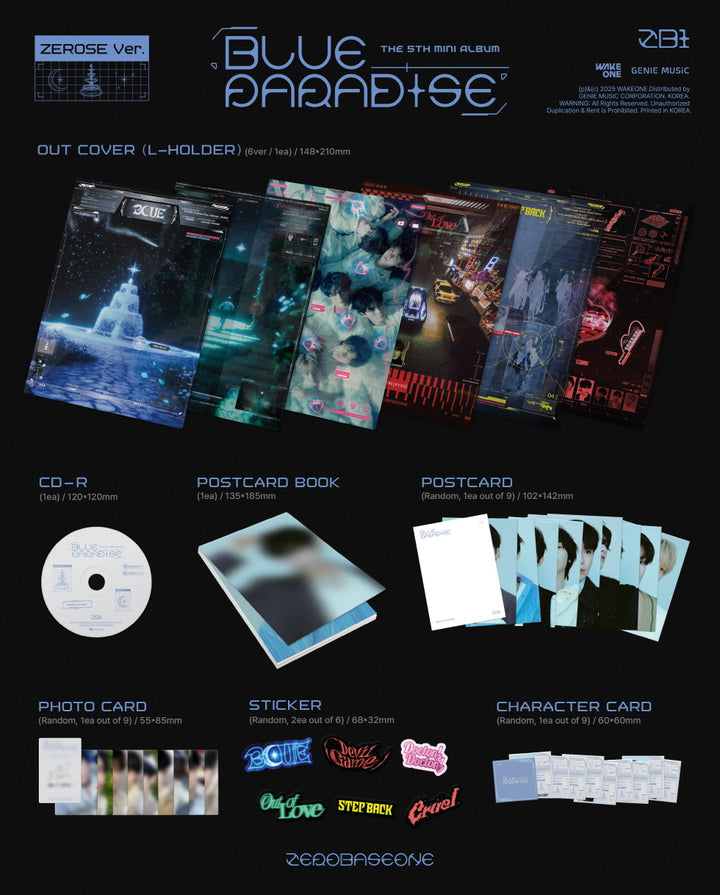 [B2B] ZEROBASEONE - 5th Mini Album [BLUE PARADISE] (ZEROSE Ver.) (1 POB Photocard Included) / [미공포1종포함] 제베원 - 미니 5집 [BLUE PARADISE] ZEROSE VER