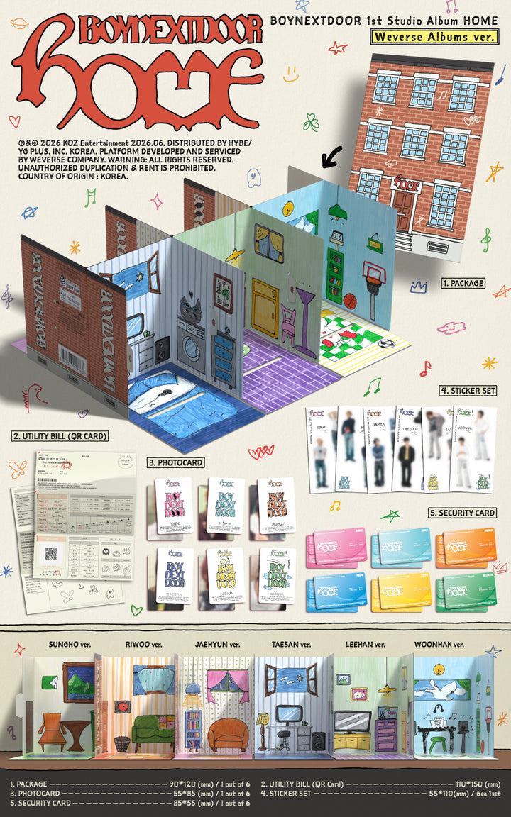 [B2B] BOYNEXTDOOR - 1st Studio Album [HOME] (Weverse Albums ver.) (Random Ver. Out of 6) / 보이넥스트도어 - 1st Studio Album [HOME] (Weverse Albums ver.) 6종 중 랜덤