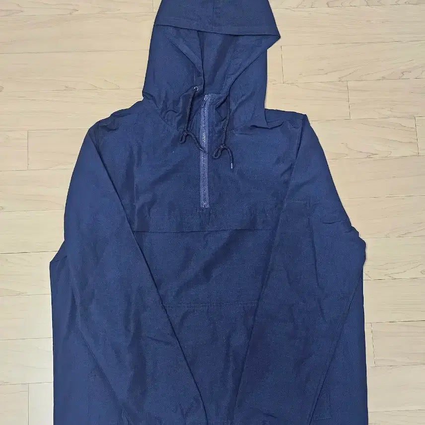 [BUNJANG] Navy Hooded Anorak Half-Zip Windbreaker Jacket / 네이비 후드 아노락 바람막이 반 집업 점퍼