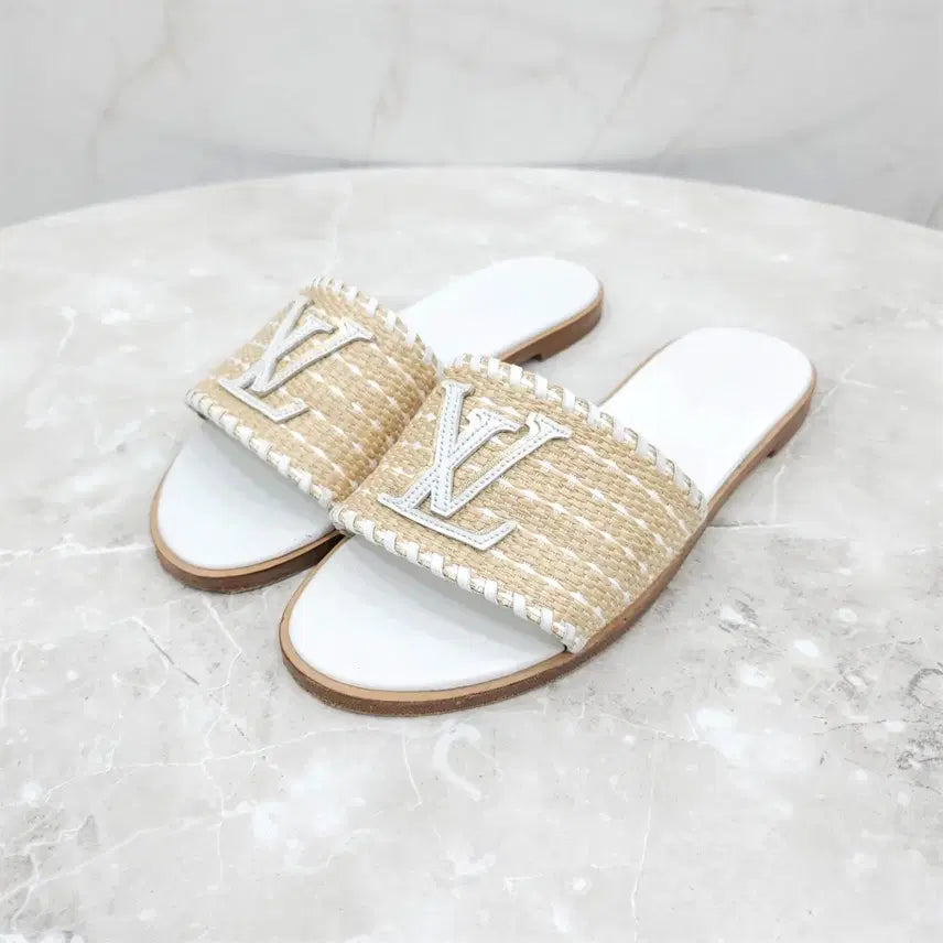 [BUNJANG] Louis Vuitton LV Monogram Rattan Sandals / 38 / 루이비통 LV 모노그램 라탄 샌들 슬리퍼
