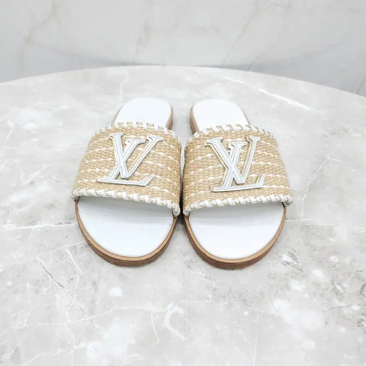 [BUNJANG] Louis Vuitton LV Monogram Rattan Sandals / 38 / 루이비통 LV 모노그램 라탄 샌들 슬리퍼