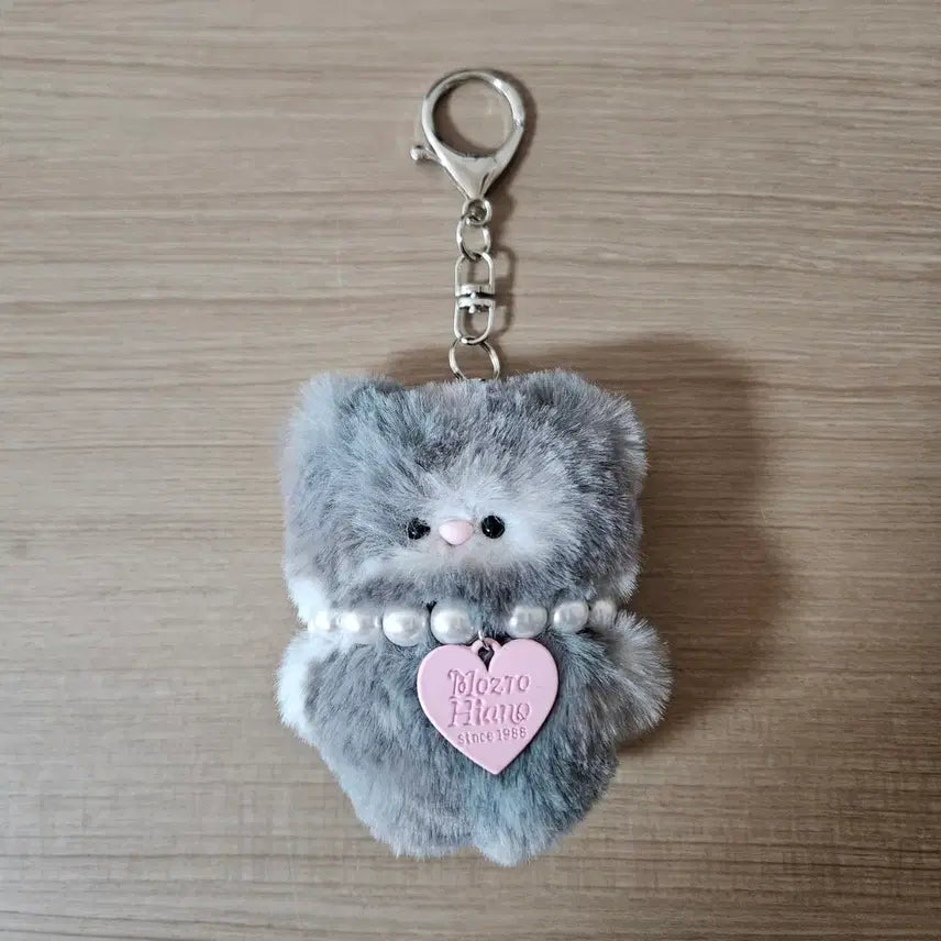 [BUNJANG] Gray Mackerel Tabby Cat Keychain with Heart Pendant / [새상품] 그레이 고등어 태비 고양이 키링