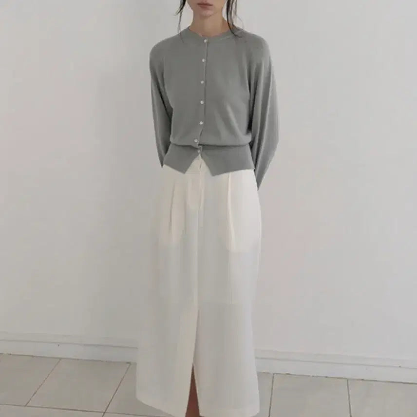 [BUNJANG] Obbeige Low Pin-Tuck Belted Skirt - Ivory / 오브베이지 LOW PIN-TUCK BELTED SKIRT_IVORY_OE