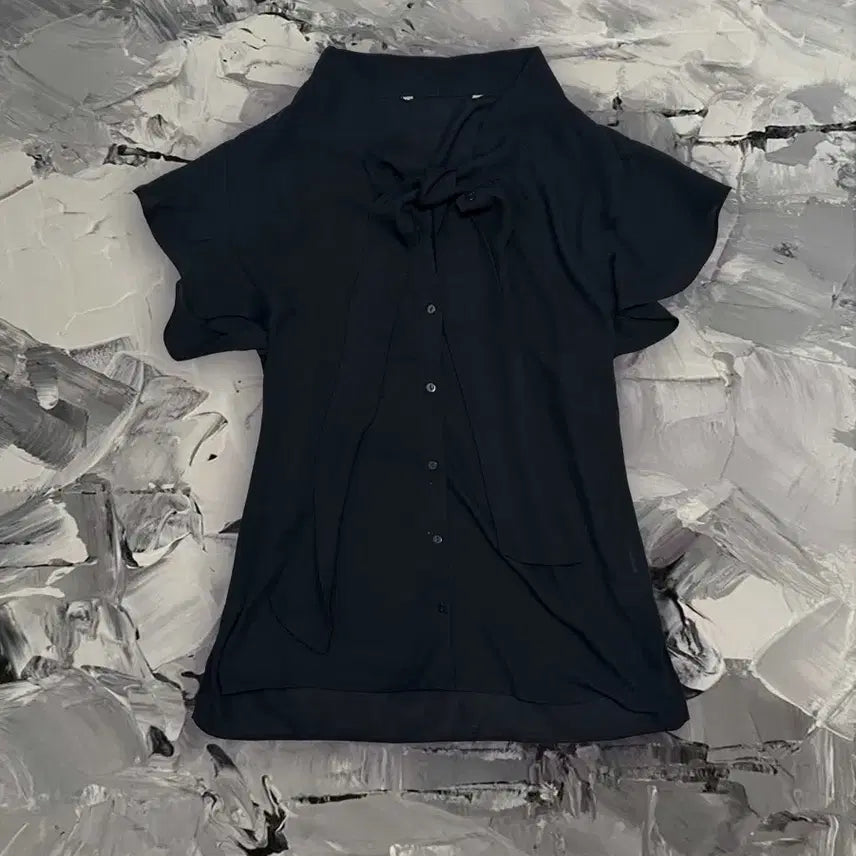 [BUNJANG] Gothic Black Ribbon Short Sleeve Blouse / 고딕 블랙 리본 반팔 블라우스