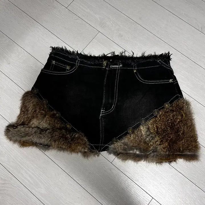 [BUNJANG] Fur Denim Shorts / 퍼 데님 숏팬츠