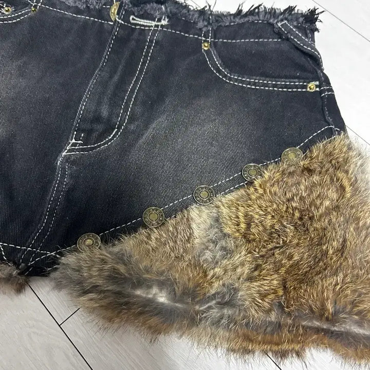 [BUNJANG] Fur Denim Shorts / 퍼 데님 숏팬츠