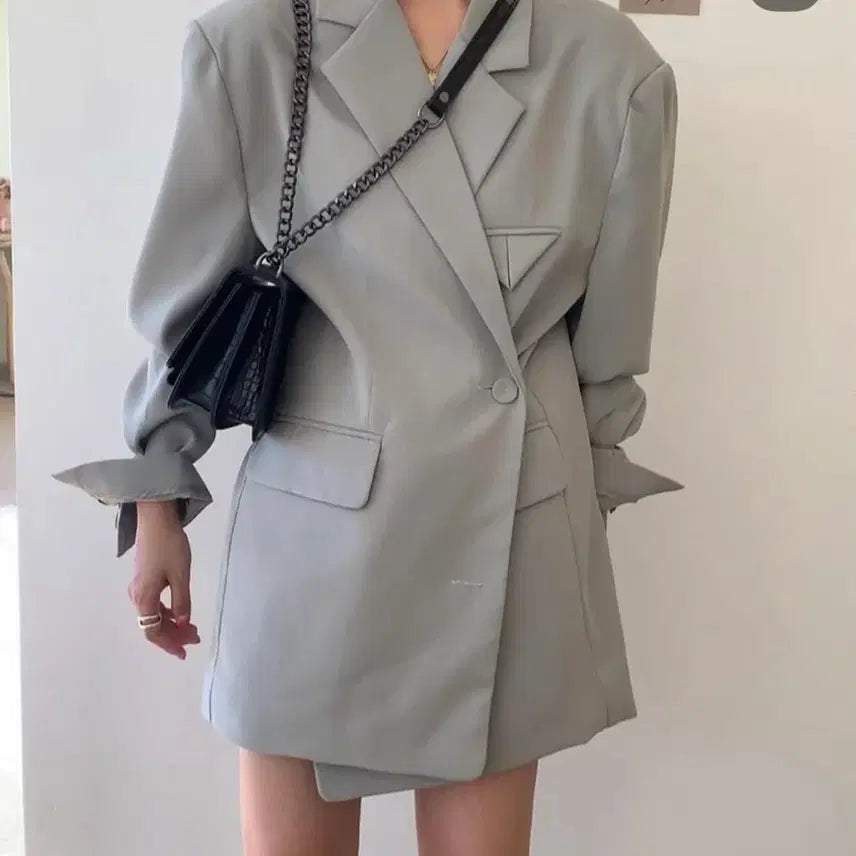 [BUNJANG] Unbalanced Button Spring Jacket / 언발 버튼 봄 자켓 민트, 블랙