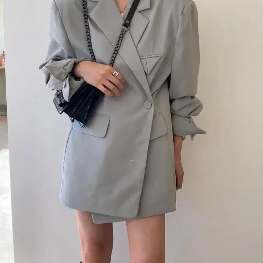 [BUNJANG] Unbalanced Button Spring Jacket / 언발 버튼 봄 자켓 민트, 블랙