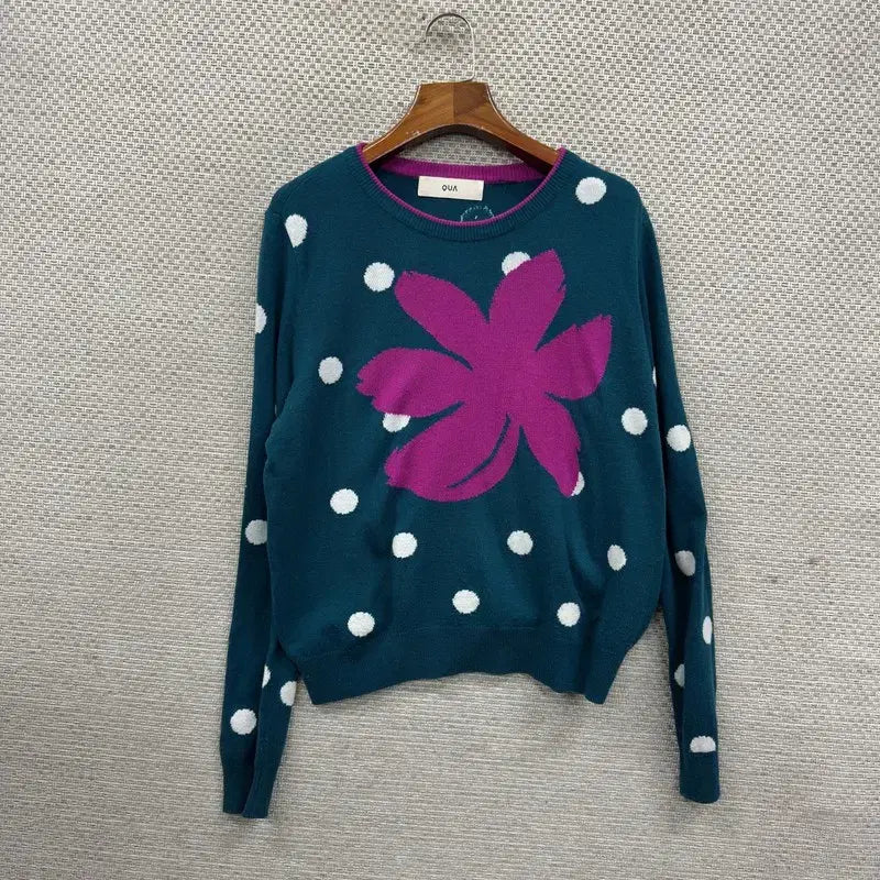 [SOLD OUT] 빈티지 플라워 도트패턴 앙고라 니트 스웨터 90 M10012