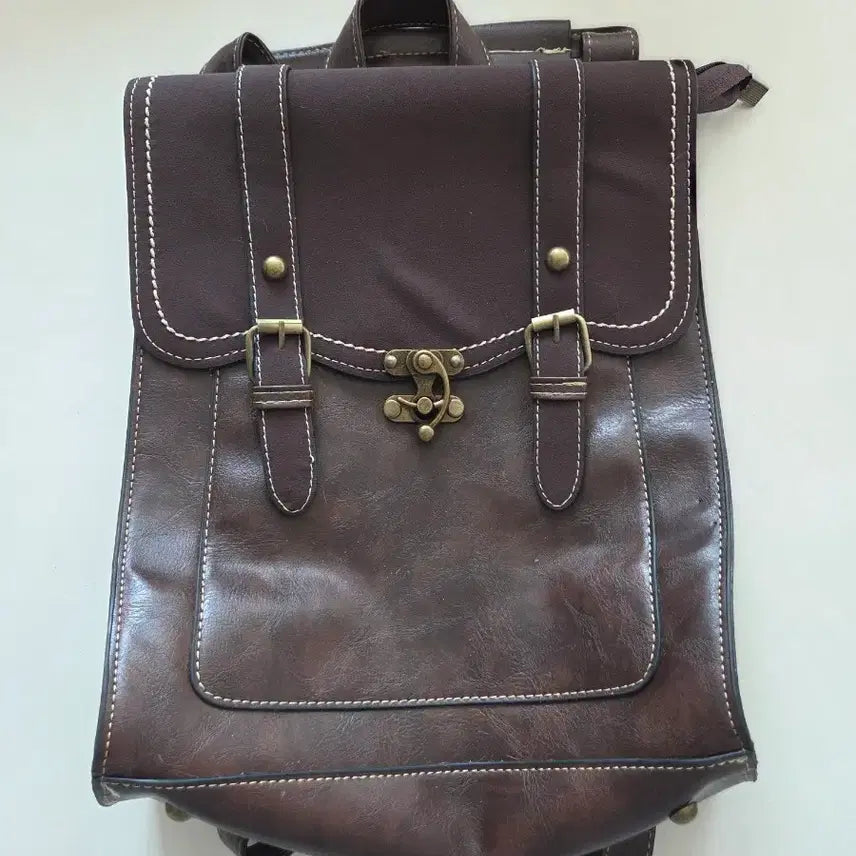 [BUNJANG] Vintage Style Brown Leather Backpack / 브라운 레더 백팩 가방 빈티지 스타일