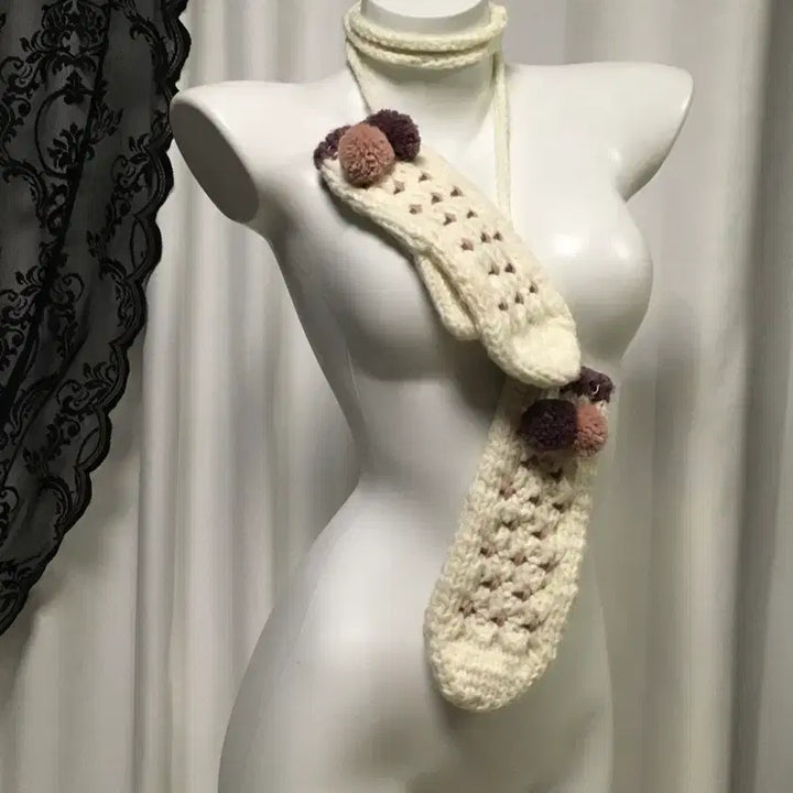 [BUNJANG] Vintage 하구미 모리걸 폼폼 뜨개 자수 벙어리 장갑 목도리 / Vintage 하구미 모리걸 폼폼 뜨개 자수 벙어리 장갑 목도리