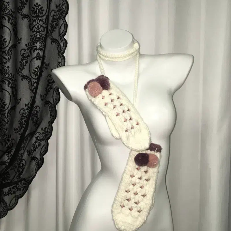 [BUNJANG] Vintage 하구미 모리걸 폼폼 뜨개 자수 벙어리 장갑 목도리 / Vintage 하구미 모리걸 폼폼 뜨개 자수 벙어리 장갑 목도리