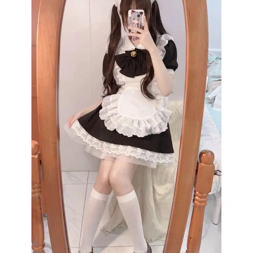[BUNJANG] Cosplay Maid Dress Set / 서브컬처 코스프레 메이드복+스타킹+머리장식 세트