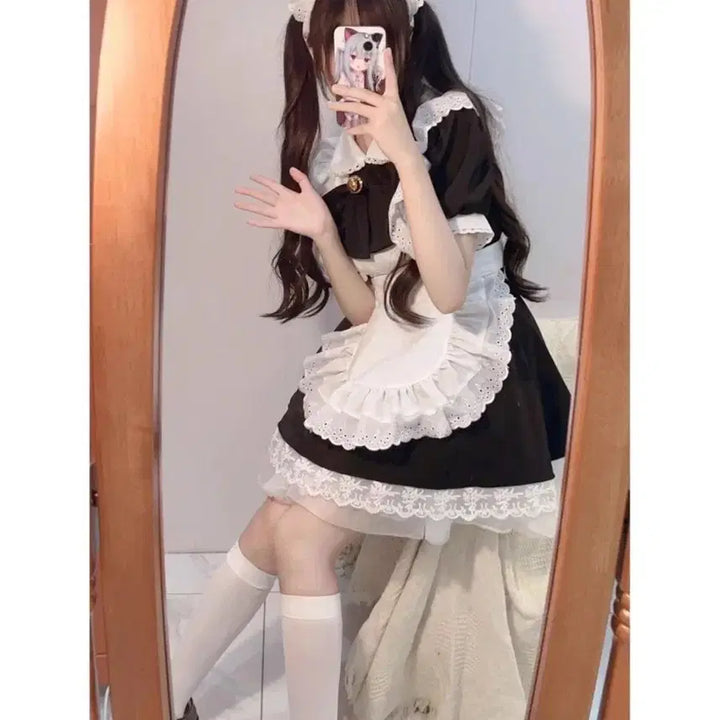 [BUNJANG] Cosplay Maid Dress Set / 서브컬처 코스프레 메이드복+스타킹+머리장식 세트