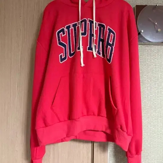 [BUNJANG] Superb Red Fleece Hoodie / 새상품 슈퍼브 빨간색 기모후드티