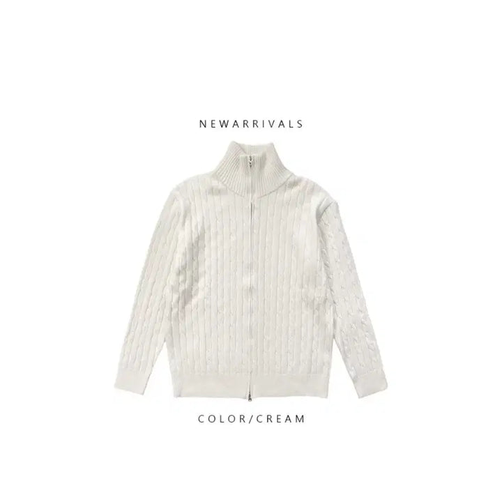 [BUNJANG] Twisted Knit Zip-Up Cardigan / 1+1 회색 , 크림색 꽈배기 니트 집업 가디건