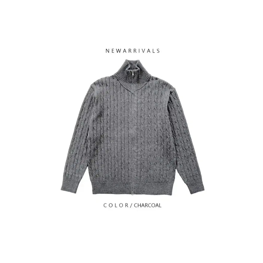 [BUNJANG] Twisted Knit Zip-Up Cardigan / 1+1 회색 , 크림색 꽈배기 니트 집업 가디건