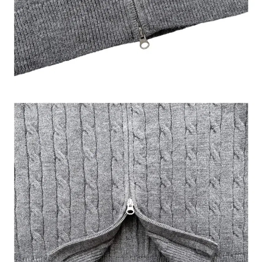 [BUNJANG] Twisted Knit Zip-Up Cardigan / 1+1 회색 , 크림색 꽈배기 니트 집업 가디건