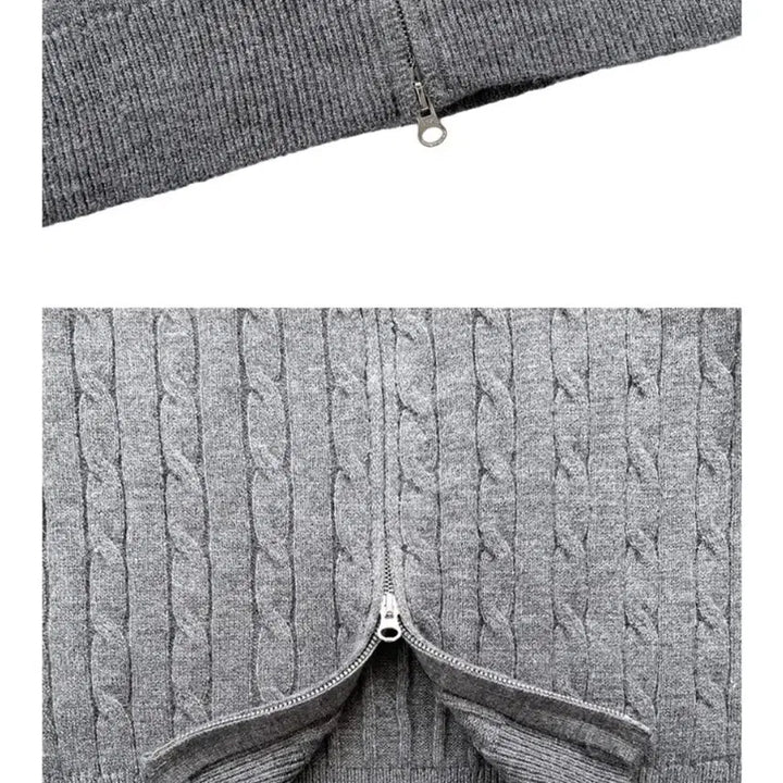[BUNJANG] Twisted Knit Zip-Up Cardigan / 1+1 회색 , 크림색 꽈배기 니트 집업 가디건