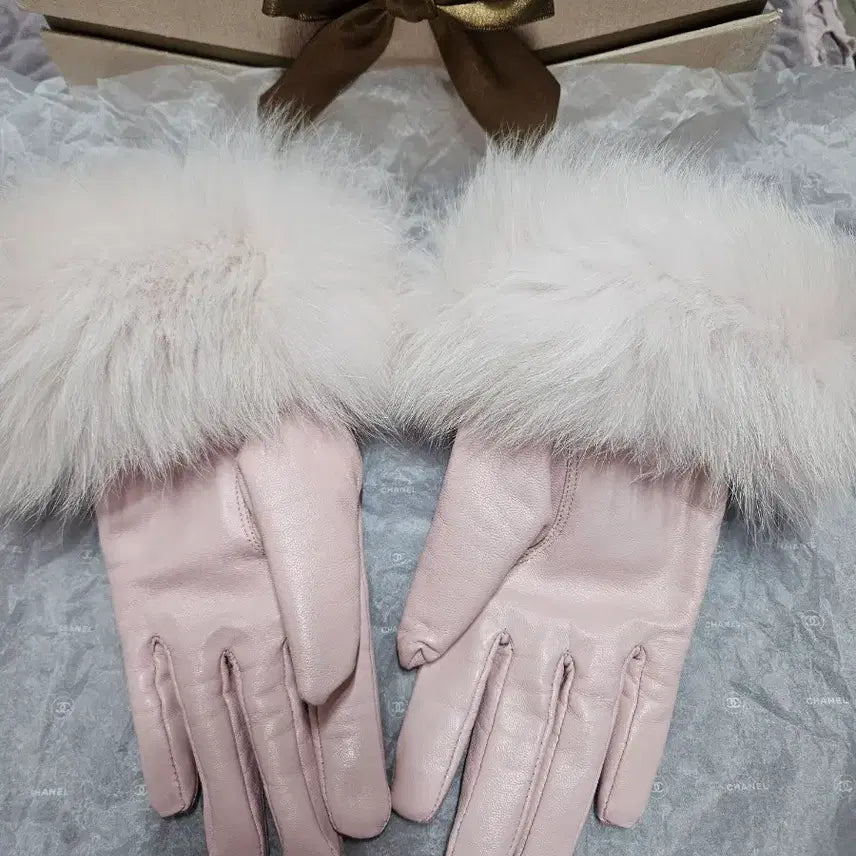 [BUNJANG] Pink Leather Fur Gloves / 핑크 가죽 퍼 장갑