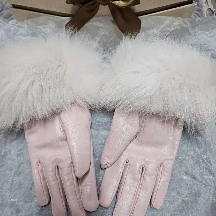 [BUNJANG] Pink Leather Fur Gloves / 핑크 가죽 퍼 장갑