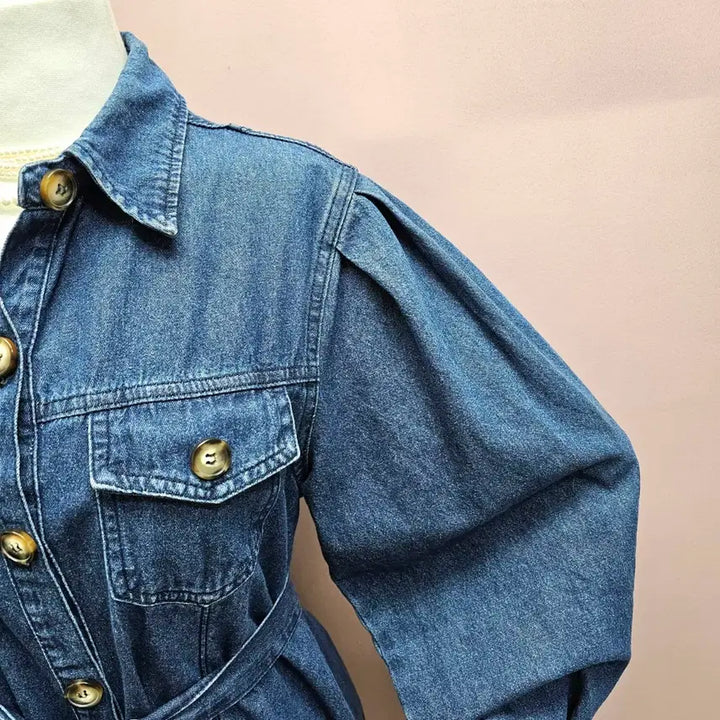 [BUNJANG] Raniakea Puff Denim Flare Dress Set / 라니아케아 퍼프 데님 플레어 원피스 제천끈 세트