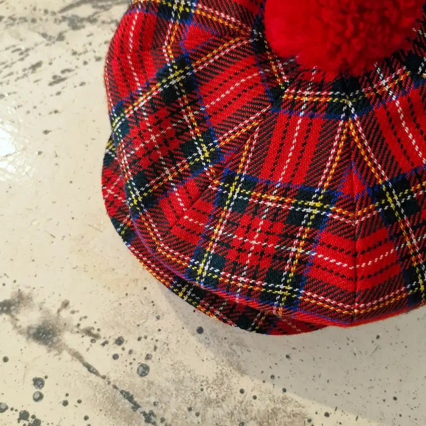 [BUNJANG] Red Tartan Check Wool Hunting Cap / 레드 타탄 체크 울 헌팅캡 빵모자