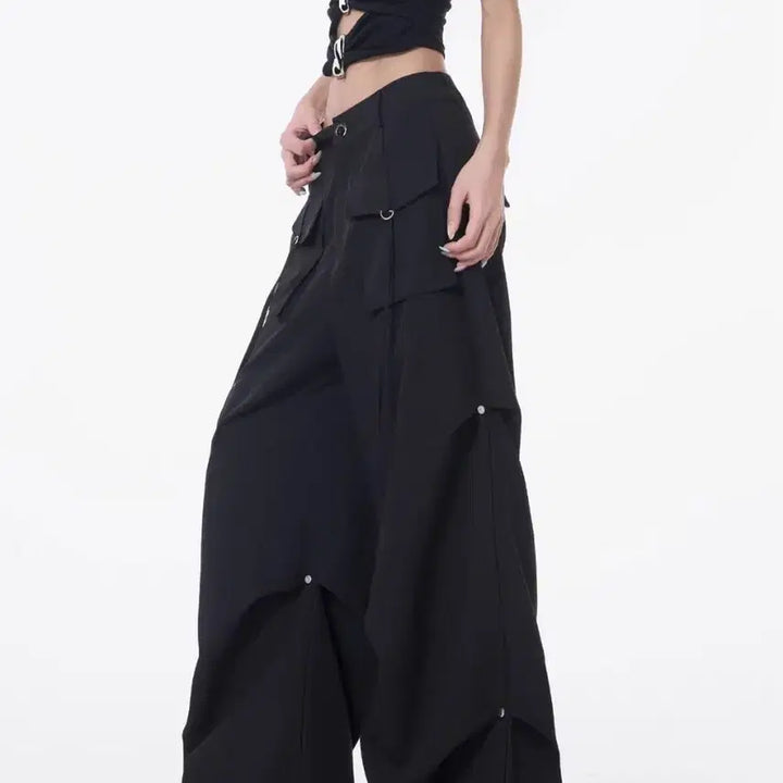 [BUNJANG] Black Wide Cargo Pants / 블랙 와이드 카고 팬츠 슬렉