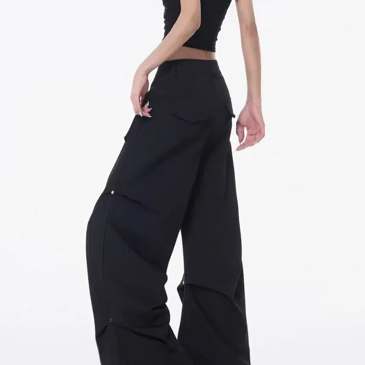 [BUNJANG] Black Wide Cargo Pants / 블랙 와이드 카고 팬츠 슬렉