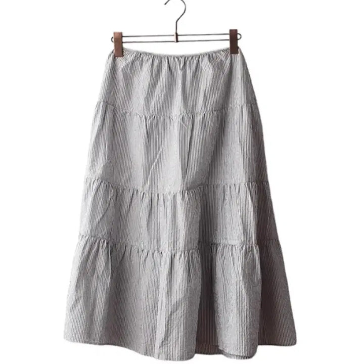 [BUNJANG] Striped Ruffle Long Skirt / 스트라이프 캉캉 롱 스커트
