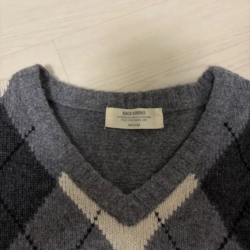 [BUNJANG] Argyle V-neck Knit Sweater / 아가일 브이넥 니트