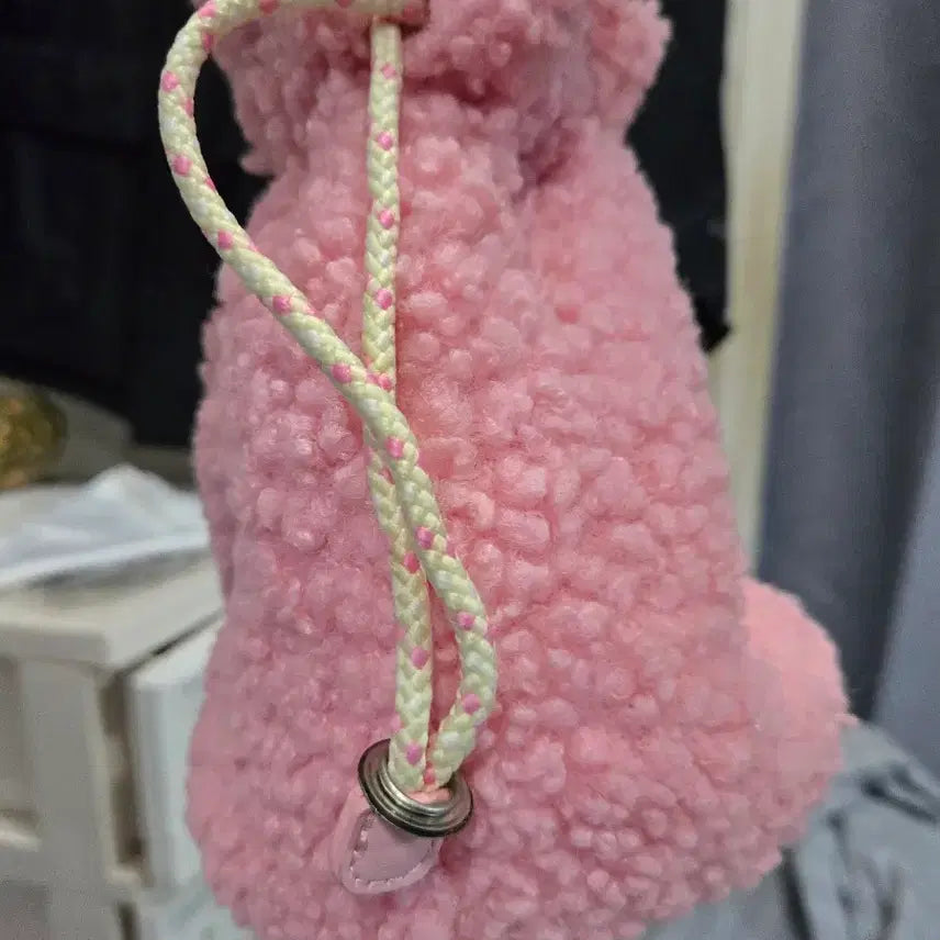 [BUNJANG] PG Smile Pink Boucle Tote Bag / PG 스마일 핑크 뽀글이 분홍가방