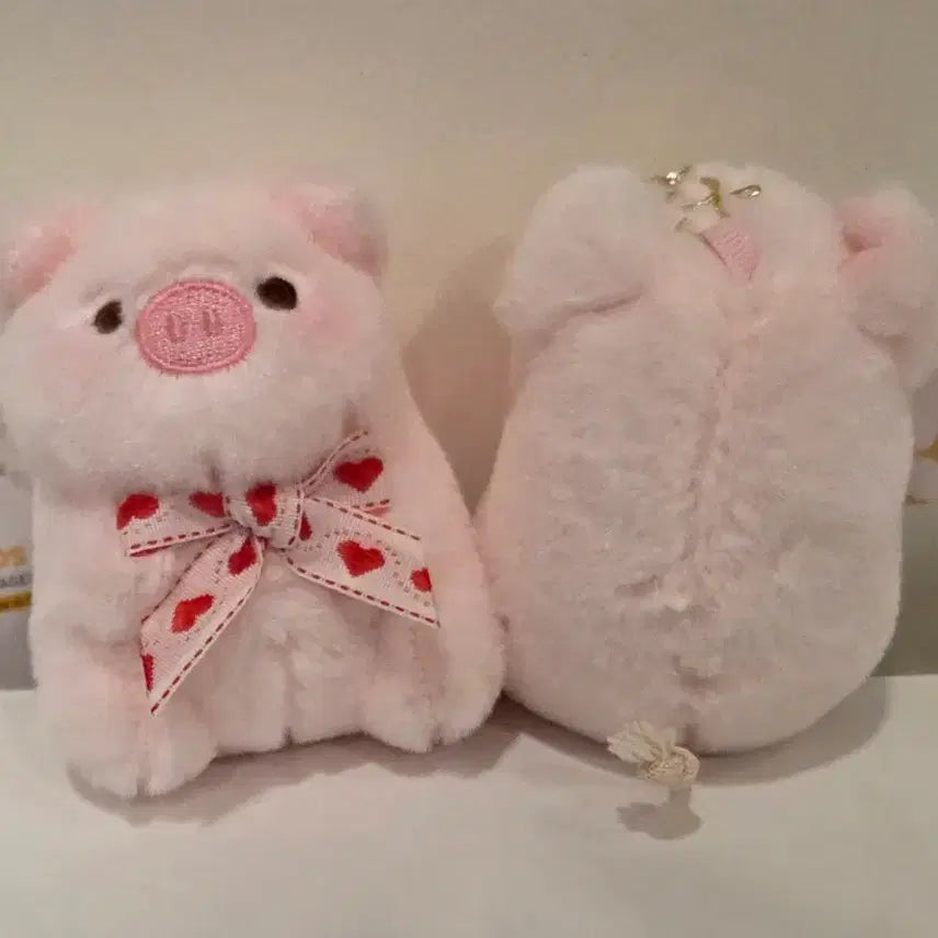 [BUNJANG] Pink Pig Doll Heart Ribbon Keyring / 핑크색 하트 리본 돼지 인형 키링