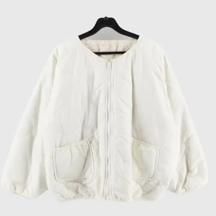 [BUNJANG] White Short Padded Quilted Jacket / 화이트 숏패딩 경량 퀄팅 퍼 안감 자켓