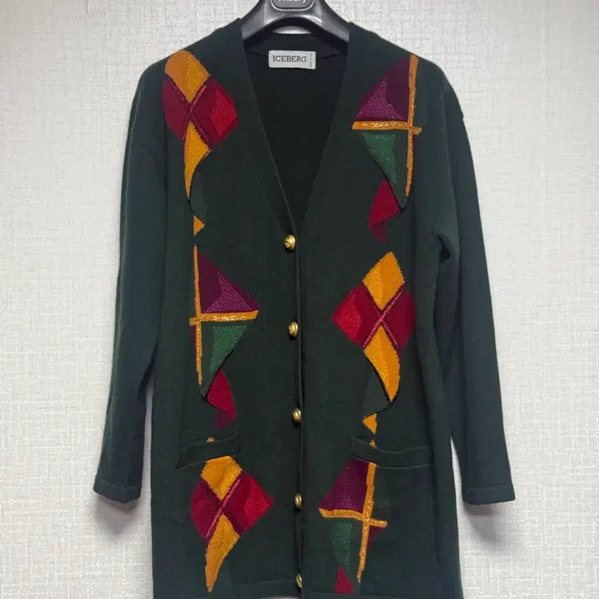 [BUNJANG] Iceberg Vintage Pattern Gold Button Cardigan / Iceberg 빈티지 패턴 금장 가디건