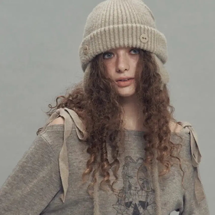 [BUNJANG] SESECE Two-Way Ear Flap Beanie Beige / (새상품 쎄쎄쎄 투웨이 이어플랩 비니 투톤믹스 베이지