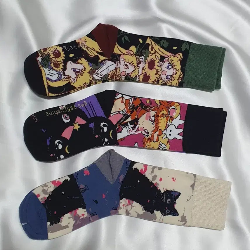 [BUNJANG] Sunflower Cat Girl Socks / 개당가격이예요~ 그린 크림베이지 퍼플 핑크 해바라기 고양이 소녀 양말