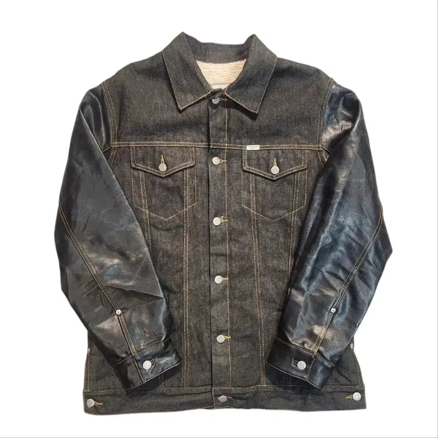 [BUNJANG] Corefighter Shearling Lined Denim Leather Jacket / Core fighter 양털 데님 자켓