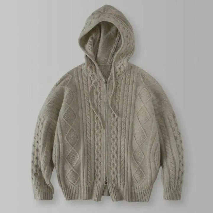 [BUNJANG] Lafarge Store Cable Knit Hooded Zip-up / 라퍼지스토어 케이블 니트 후드집업