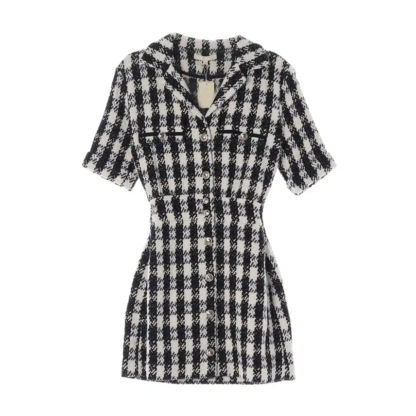[BUNJANG] Maje Ricky Check Pattern Tweed Mini Dress / (새상품) 마쥬 체크 패턴 리키 반팔 트위드 미니 원피스 드레스