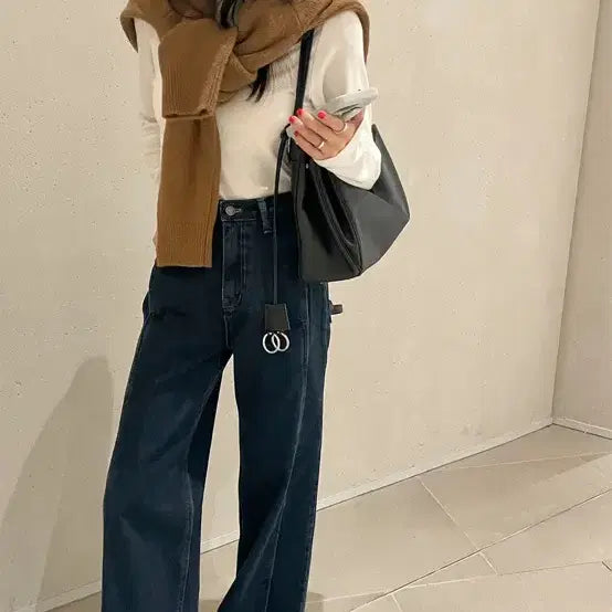 [BUNJANG] 로니엘 자체제작 기모 진청 와이드 데님 팬츠 / 로니엘 자체제작 기모 진청 와이드 데님 팬츠