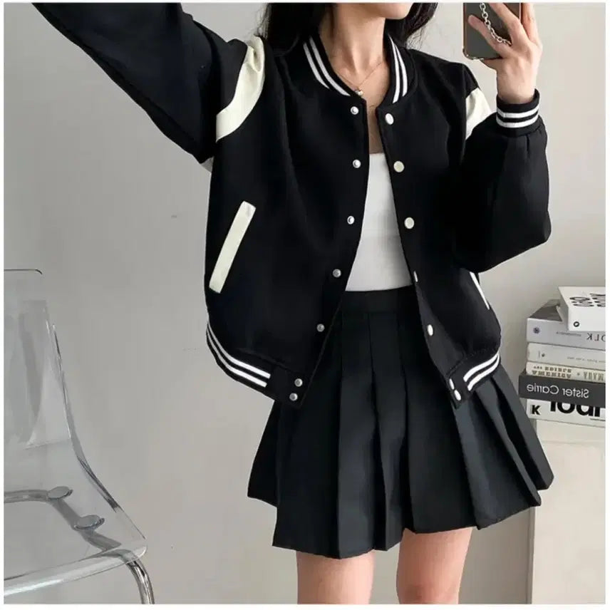 [BUNJANG] LOWELL Black and White Baseball Jacket / LOWELL 검흰 배색 야구 점퍼