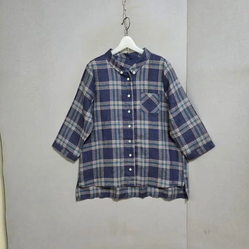 [SOLD OUT] 블루체크 린넨 블라우스 FF  n2314