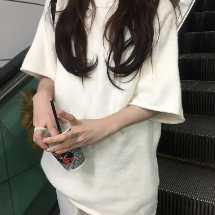 [BUNJANG] How Yu Lock Oversized Fit Short Sleeve Knit / 하우유 로크 루즈핏 반팔 니트